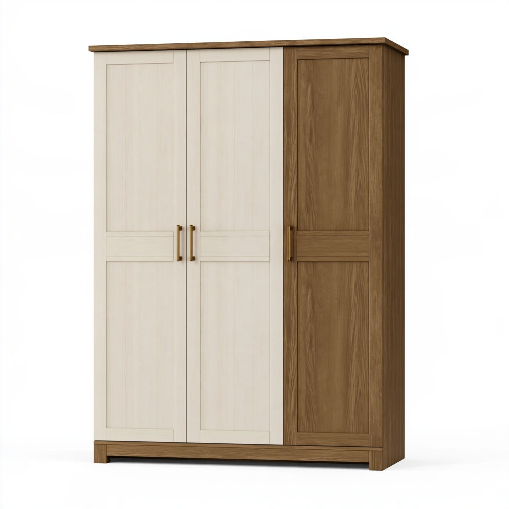 Kleiderschrank 120 x 55 x 200 cm Holzwerkstoff Cremebraun mit 3 Türen