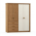 Kleiderschrank 180 x 60 x 220 cm in Holzoptik Weiß mit 4 Türen und 3 Schubladen
