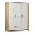 Kleiderschrank 150 x 55 x 200 cm Holzwerkstoff Weiß Natur Landhausstil mit 3 Türen und 2 Schubladen