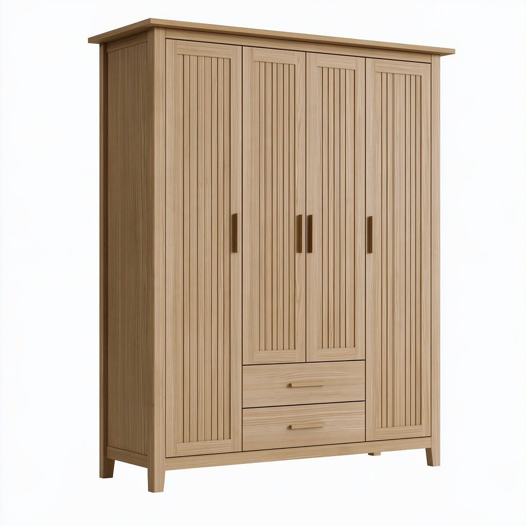 Kleiderschrank 140 x 60 x 200 cm Holz Natur 4 Türen 2 Schubladen Landhausstil