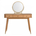 Schminktisch 110 x 45 x 145 cm Holz Naturfarben mit Spiegel und 3 Schubladen Mid-Century-Stil