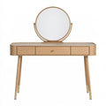 Schminktisch 120 x 45 x 140 cm Holzoptik Beige mit rundem Spiegel und Schubladen
