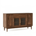 Sideboard 160 x 45 x 85 cm aus Holzwerkstoff walnussbraun mit Geflechttüren im Mid Century Stil