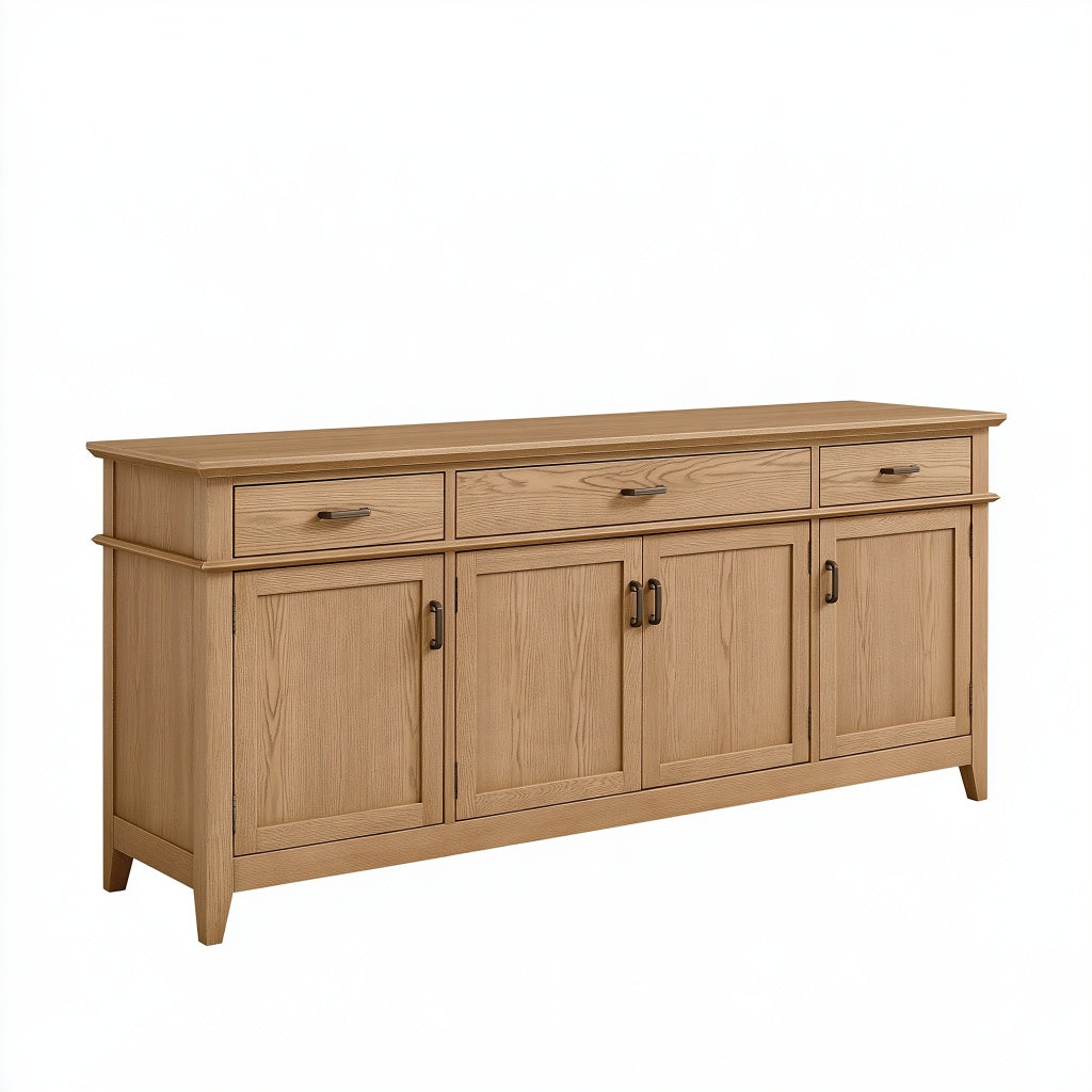 Sideboard 180 x 45 x 90 cm Holz Naturbraun - 4 Türen 3 Schubladen Landhausstil