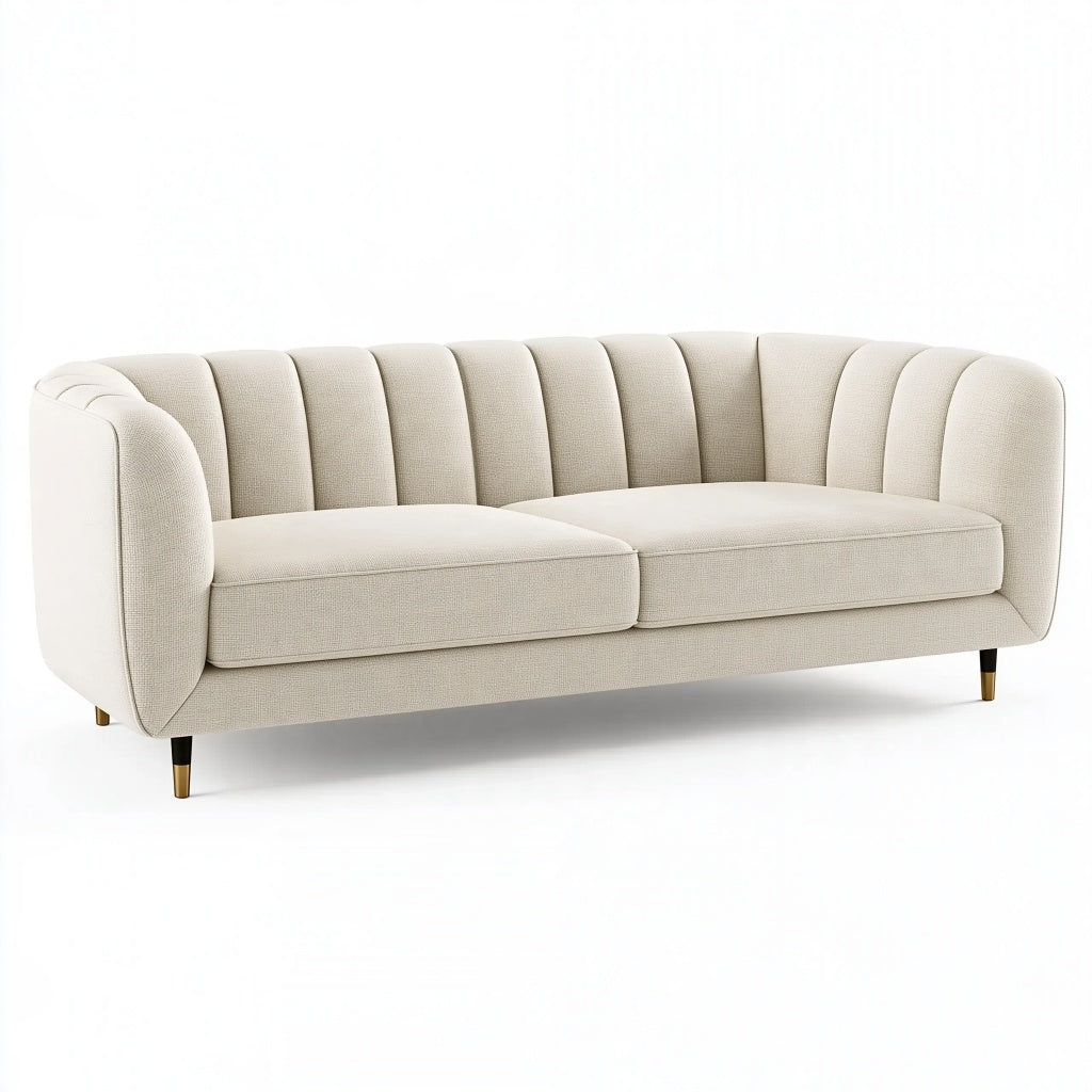 3-Sitzer Sofa 220 x 90 x 75 cm Creme Strukturstoff modernes Wohnzimmer