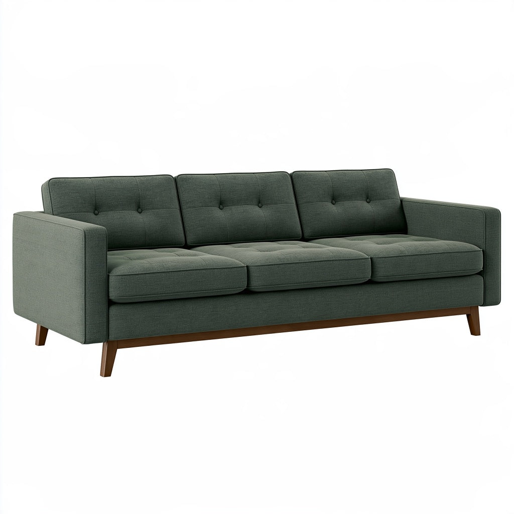 3-Sitzer Sofa 220 x 90 x 85 cm aus Webstoff Dunkelgrün - Modernes Wohnzimmer Sofa mit Holzfüßen
