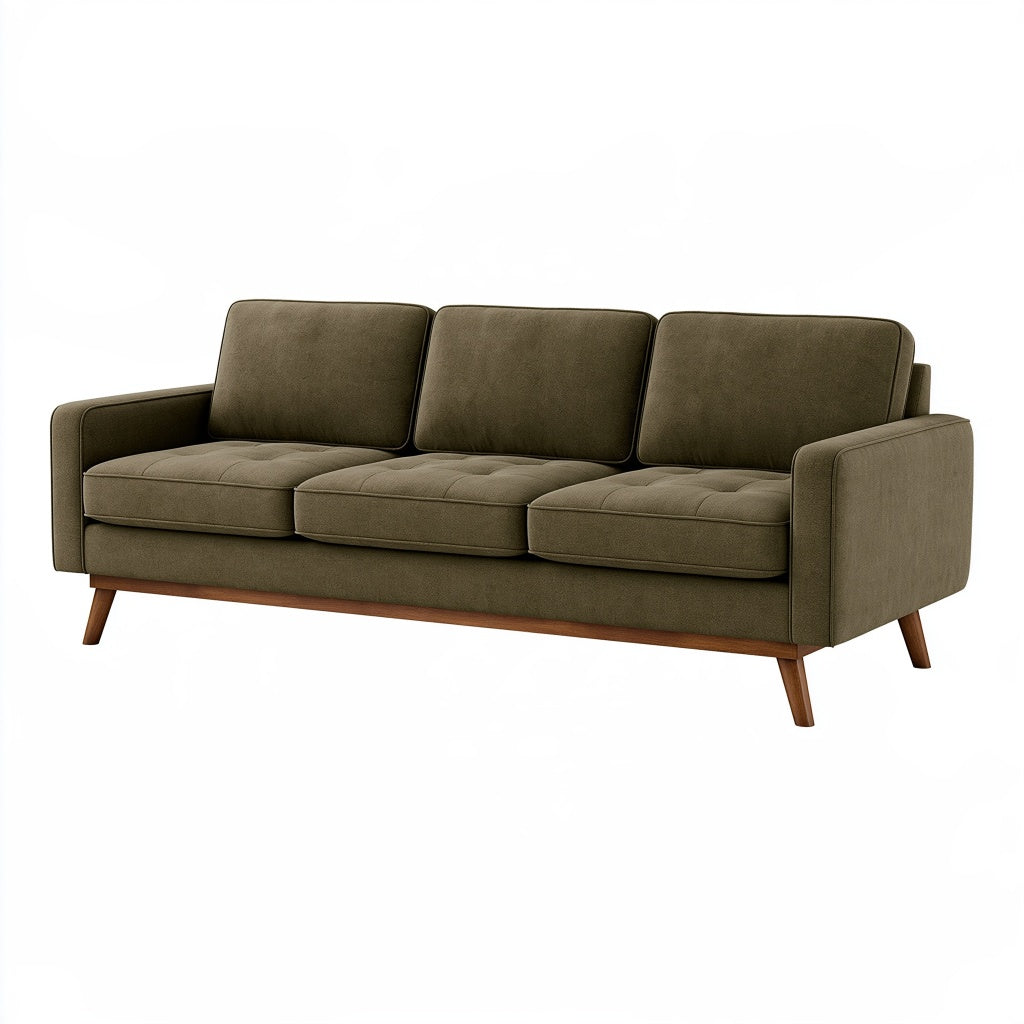 3-Sitzer Sofa 210 x 85 x 82 cm olivgrüner Textilbezug Holzfüße Mid-Century-Stil