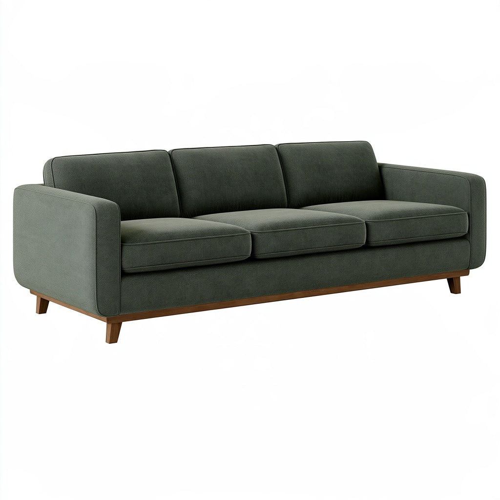 3-Sitzer-Sofa 210 cm dunkelgrüner Stoff mit Holzfüßen modernes Wohnzimmermöbel