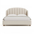 Polsterbett 160 x 200 cm Beige Stoff mit gepolstertem Kopfteil