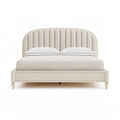Polsterbett 160 x 200 cm Beige Holz Stoff Doppelbett mit geripptem Kopfteil