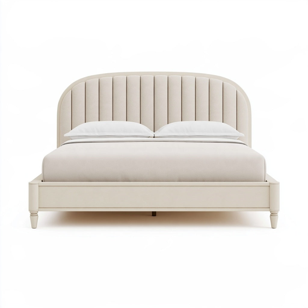 Polsterbett 160 x 200 cm Beige Holz Stoff Doppelbett mit geripptem Kopfteil