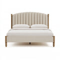 Polsterbett 180 x 200 cm Beige Naturholz - gepolstertes Doppelbett mit Holzfüßen