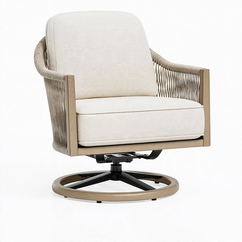Drehsessel 78 x 82 x 88 cm aus Holz und Kordelgeflecht in Beige mit Drehfunktion