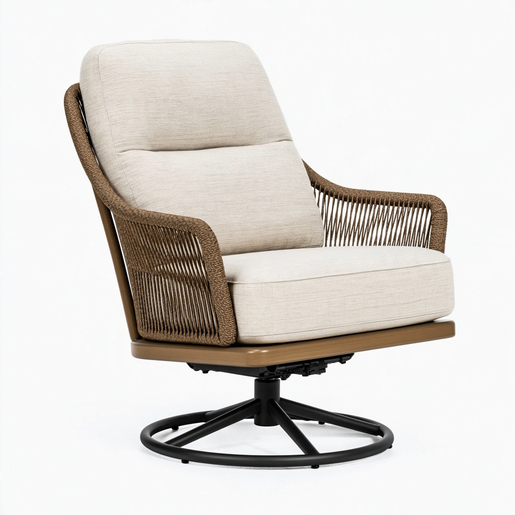 Drehsessel 80 x 85 x 95 cm Beige Braun mit Seilgeflecht für den Außenbereich