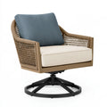 Garten-Drehsessel 83 x 80 x 85 cm Holz Seilgeflecht Beige Blau drehbar