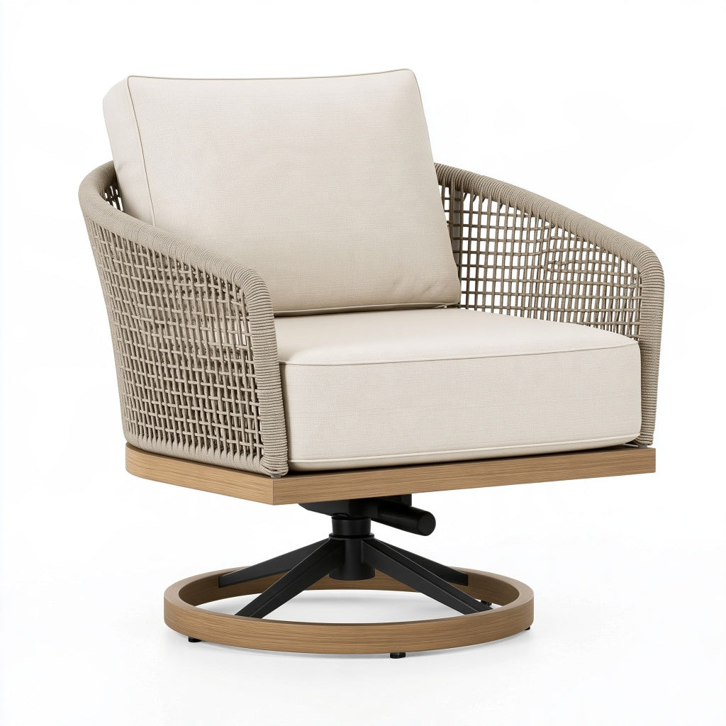 Garten-Drehsessel 85 x 82 x 86 cm beige Geflecht mit Holzgestell