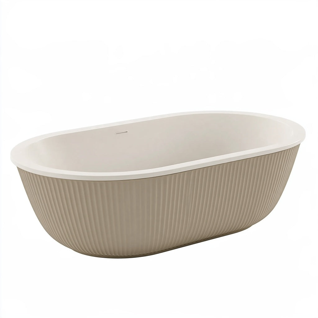 Freistehende Badewanne 170 x 80 cm aus Sanitäracryl in Beige mit geriffelter Oberfläche
