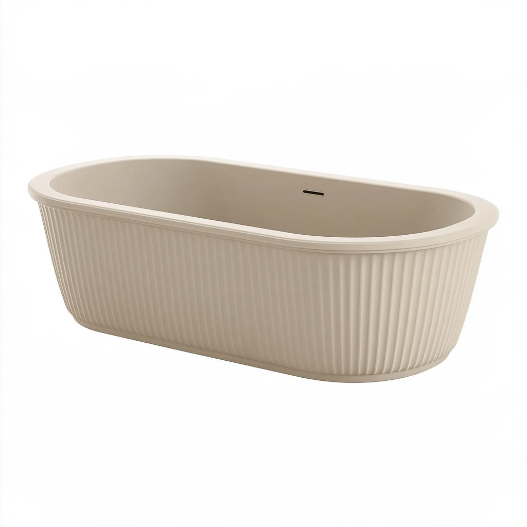 Freistehende Badewanne 170x75x58 cm aus Acryl in Beige mit geriffelter Oberfläche