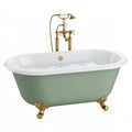 Freistehende Badewanne 170 x 75 cm Acryl Grün Weiß mit Standarmatur im Vintage-Stil